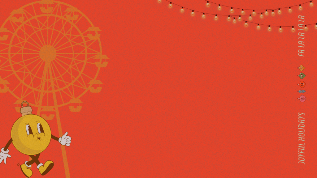 Merry and bright carnival night graphic with ornament and carnival tent. This would be used at the party graphic for your youth group Christmas celebration.